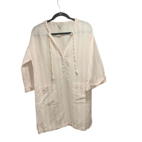 J Crew Beach Womens Pastel Pink Striped Linen Blend Tunic Coverup XS Coquette - Picture 1 of 6